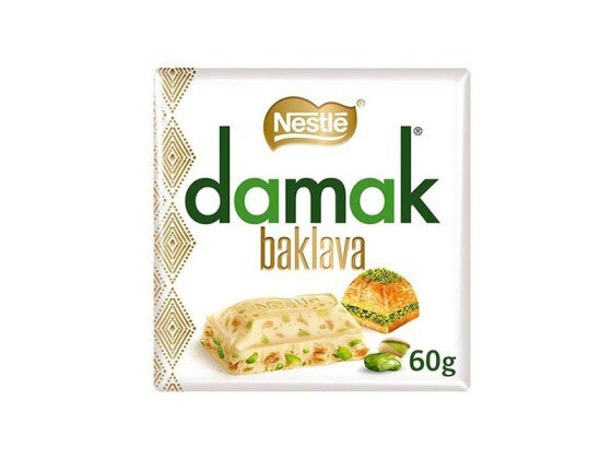 شوكولاتة داماك البيضاء بالفستق وبقلاوة 60 جم