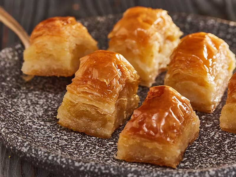 Plain Baklava - Traditional Layered Pastry with Golden Syrup