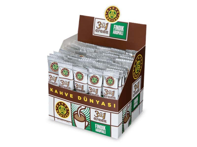 Kahve Dunyasi 3-in-1 Instant Coffee with Hazelnut Flavor Sachets, 40 Pieces