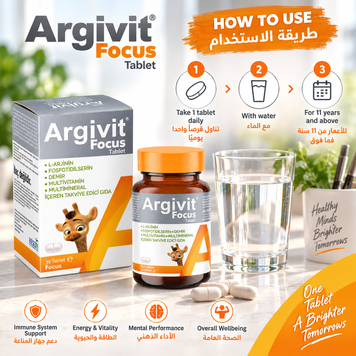 Argivit Focus Daily Multivitamin Tablets with 12 Vitamins, 6 Minerals & Iron