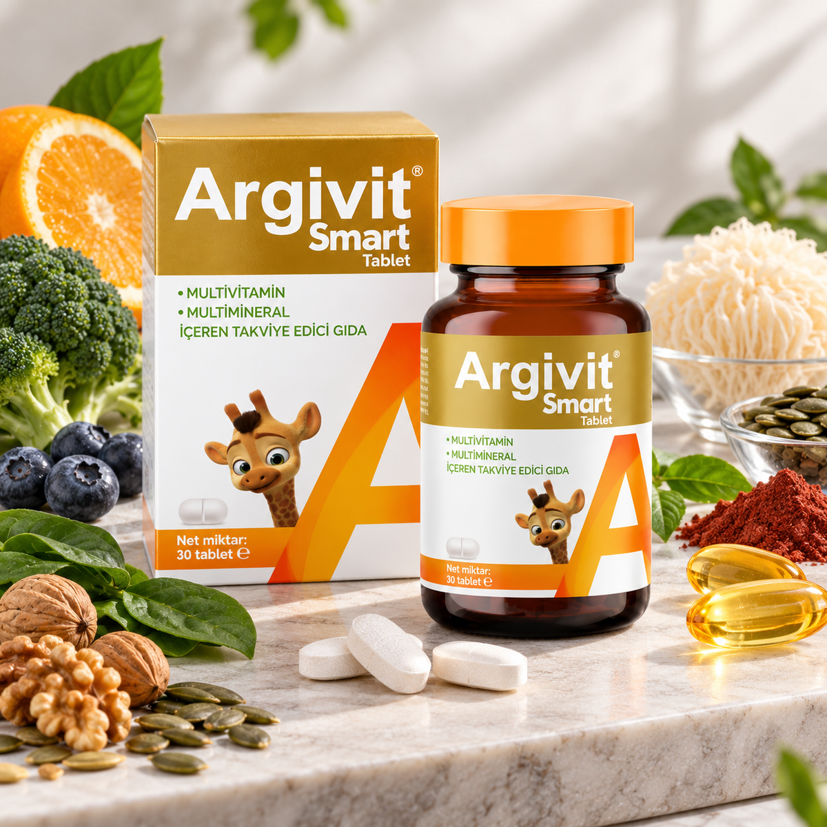 Argivit Smart 13 Vitamins & 7 Minerals Supplement with L-Arginine - 30 Tablets