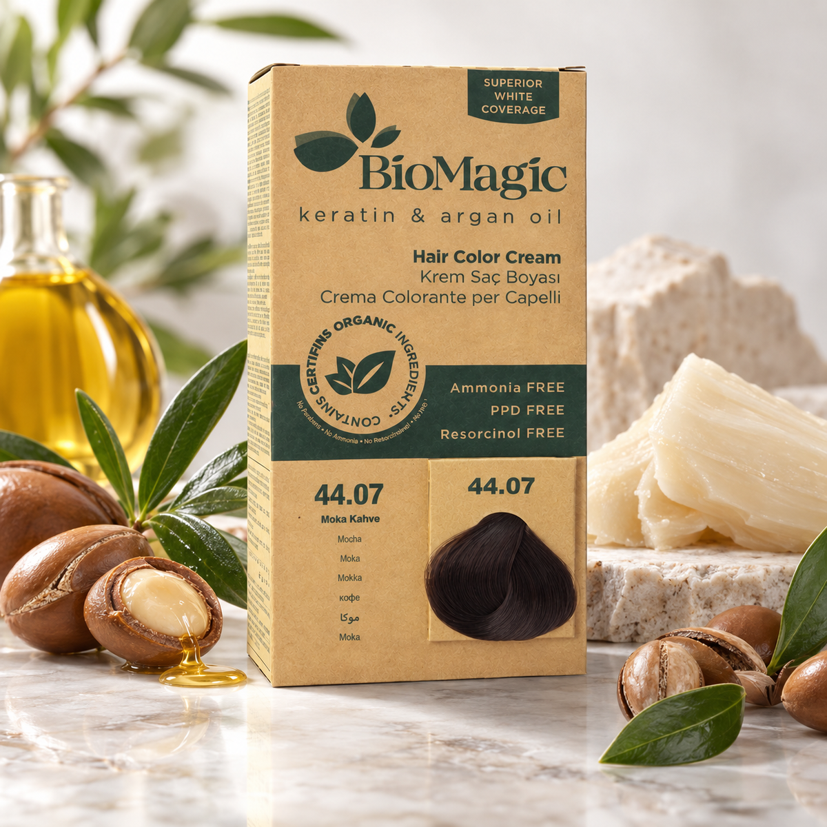BioMagic 44.07 Mocha Coffee Permanent Hair Color Kit with Argan Oil