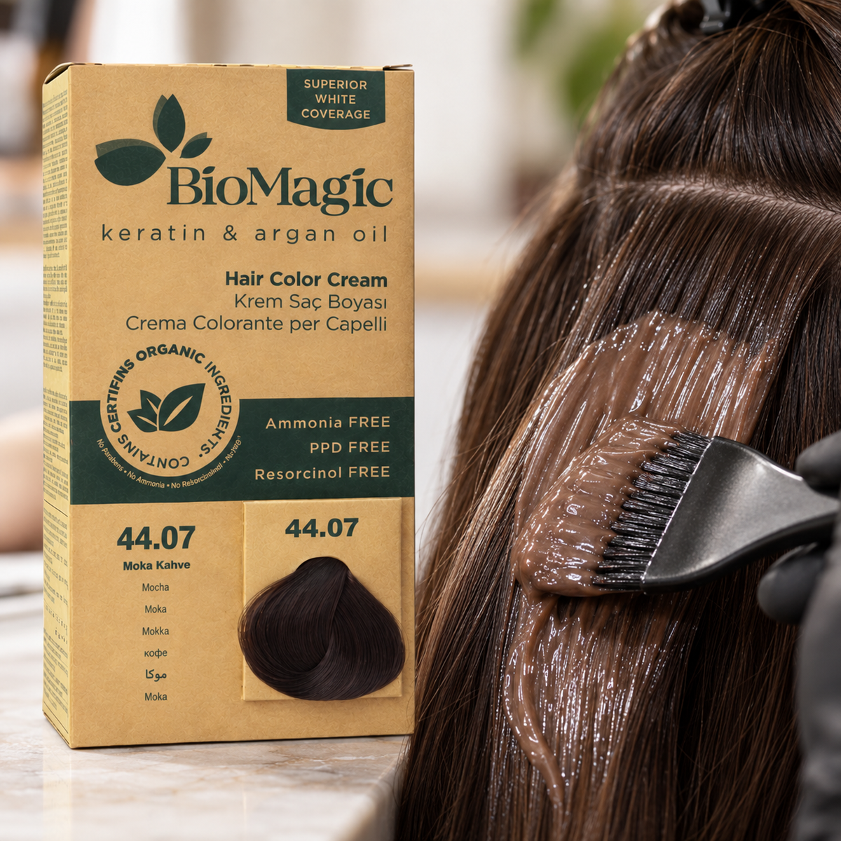 BioMagic 44.07 Mocha Coffee Permanent Hair Color Kit with Argan Oil
