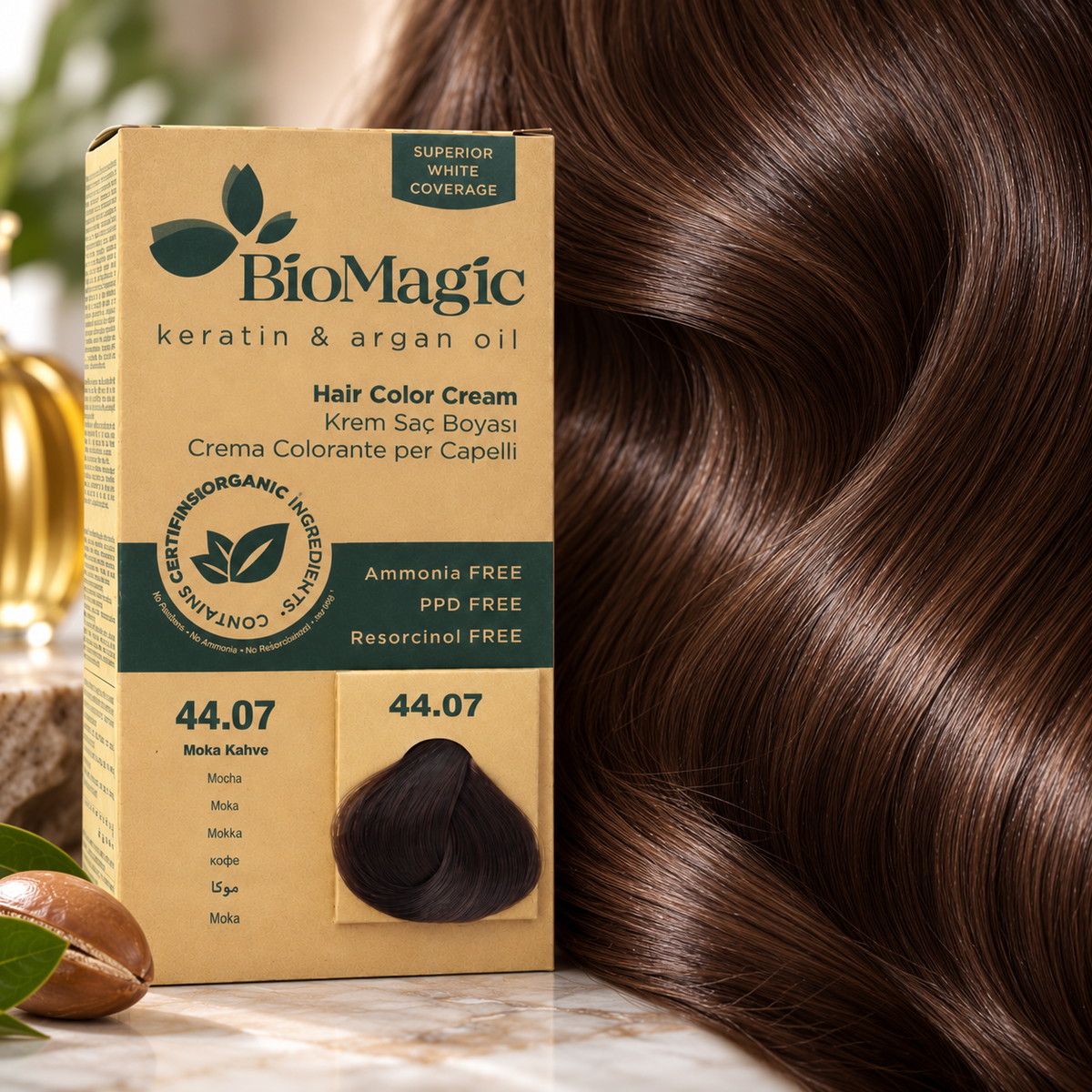 BioMagic 44.07 Mocha Coffee Permanent Hair Color Kit with Argan Oil
