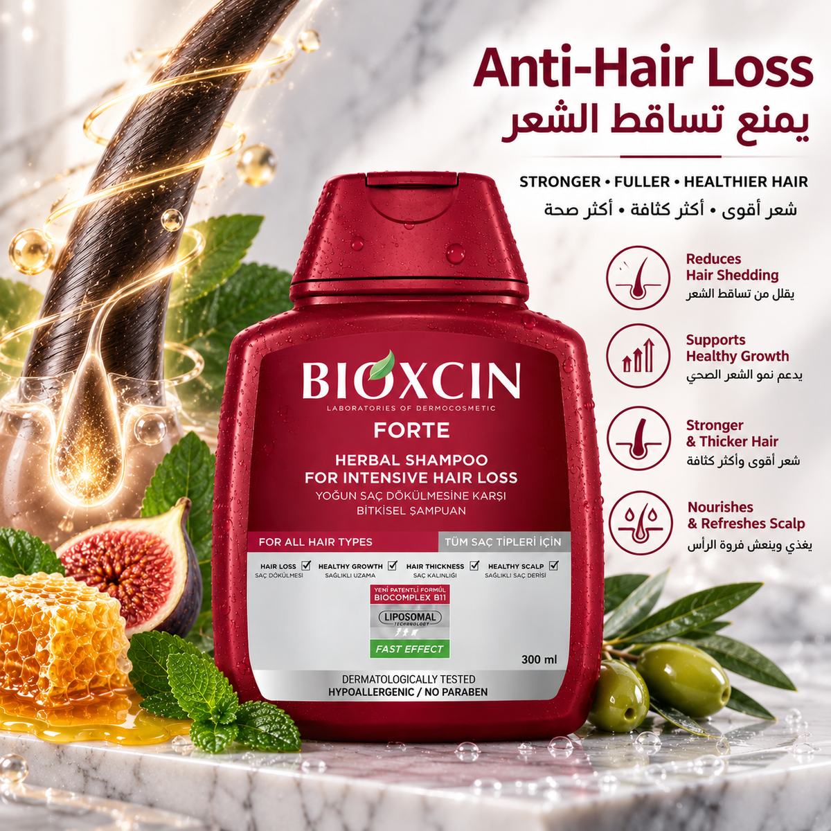 Bioxcin Forte Anti-Hair Loss Shampoo for All Hair Types - 300 ml