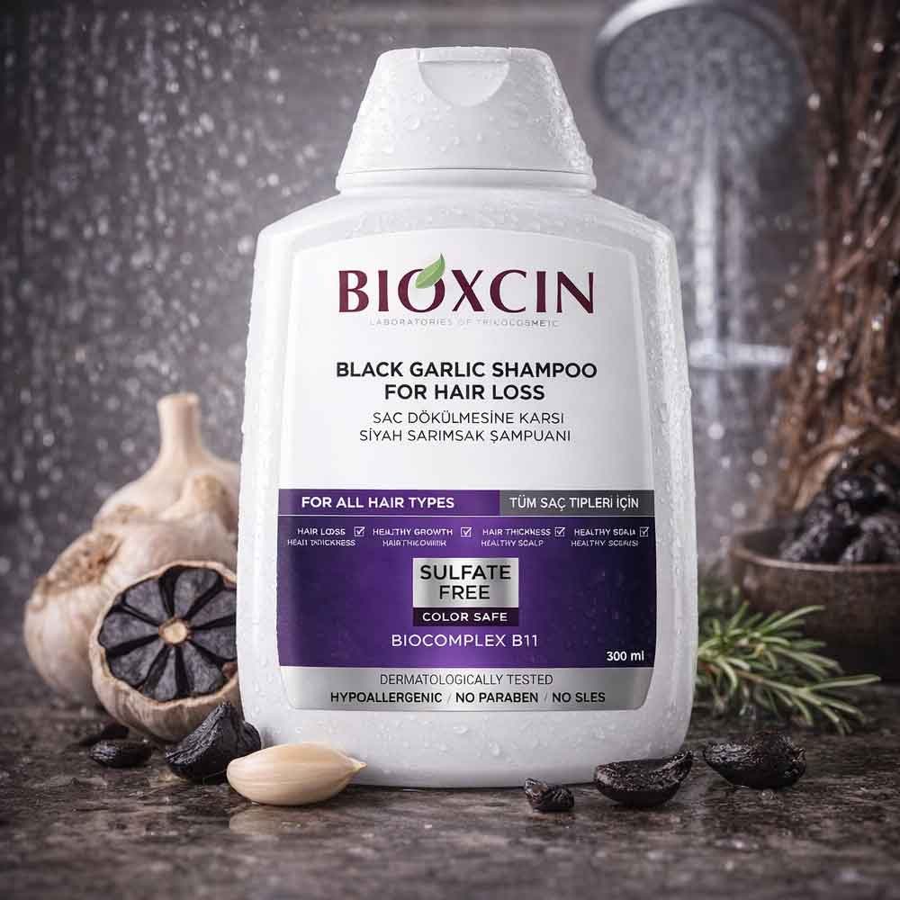 Bioxcin Black Garlic Shampoo for Thinning Hair – All Hair Types 300 ml