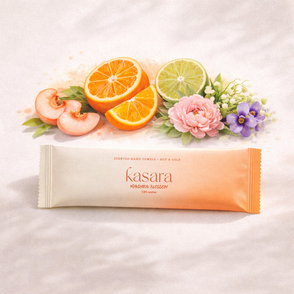منشفة كسارا Kasara المبللة المعطرة باليوسفي خالية من الكحول - ساخنة أو باردة