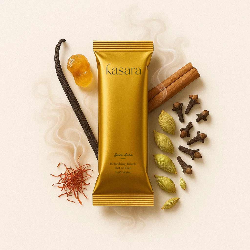 منشفة كسارا Kasara Amber Spice المعطرة خالية من الكحول - ساخنة أو باردة