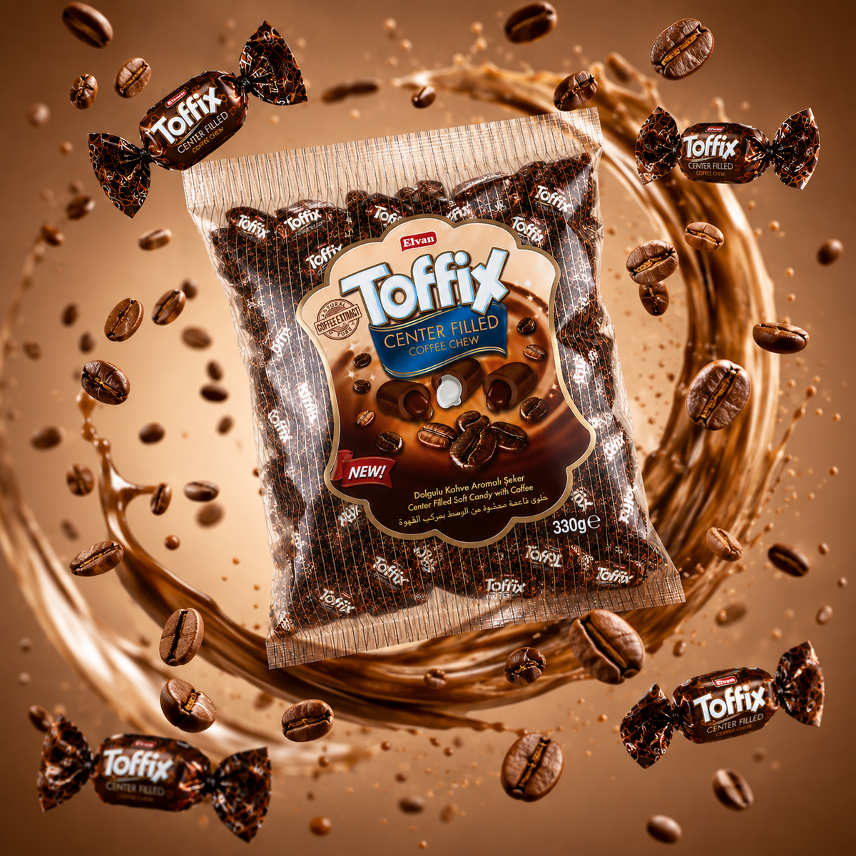 Elvan Tofix Soft Toffee Candies with Coffee-Flavored Filling - 330 g