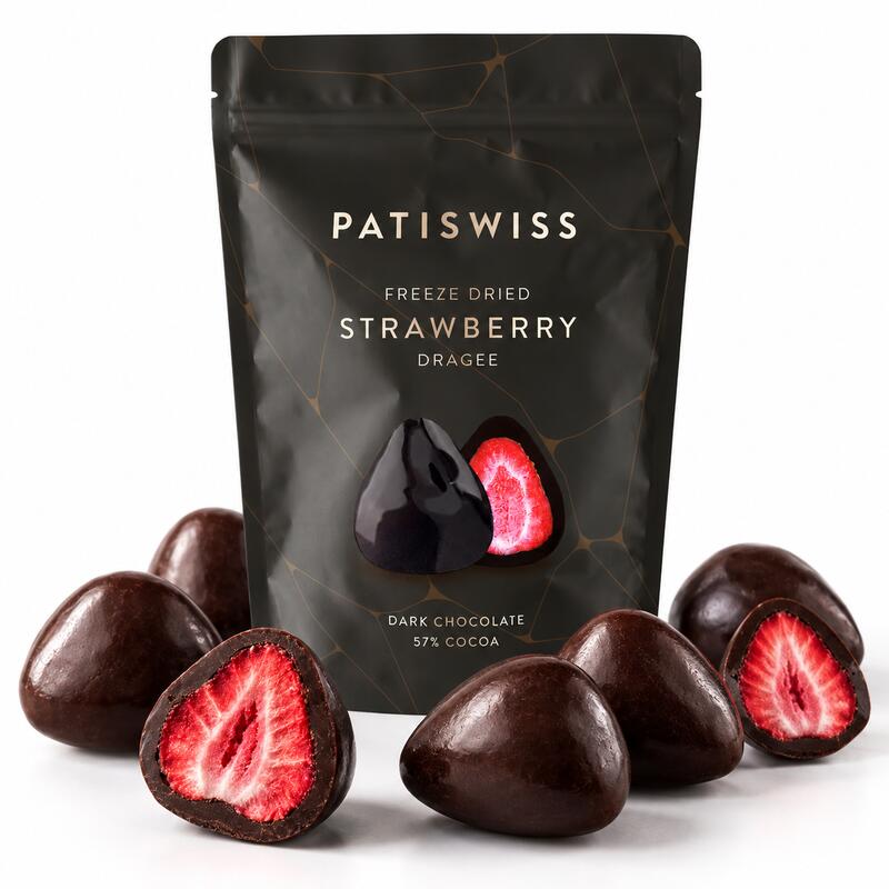 Patiswiss Dark Chocolate Strawberry Dragees – 80 g