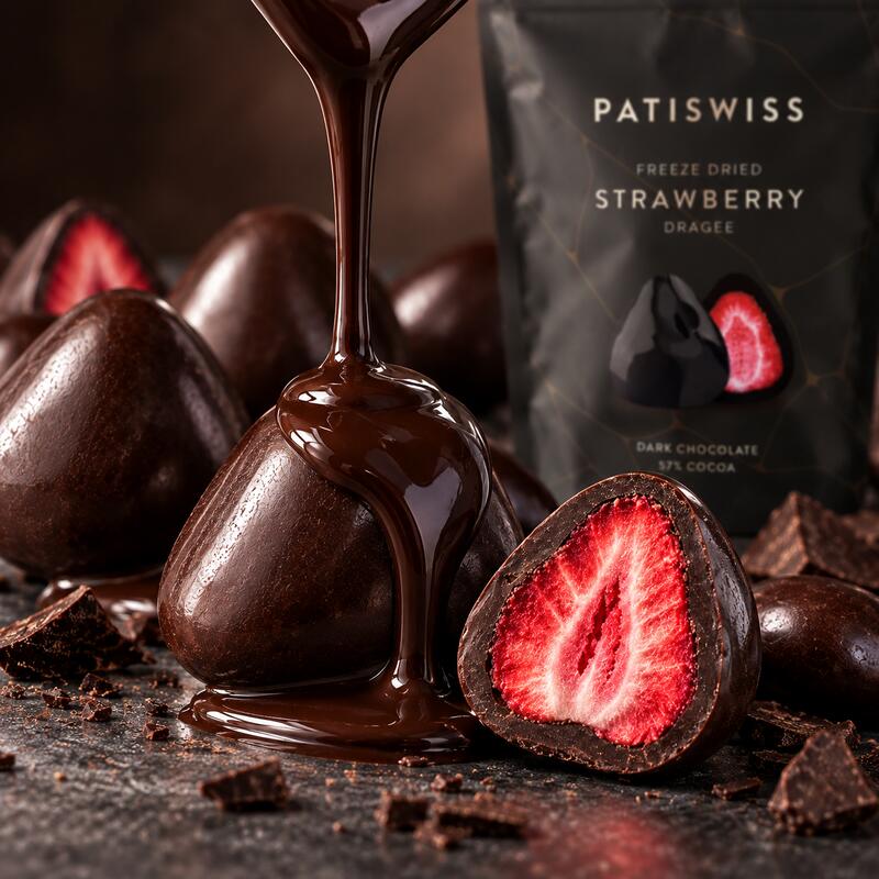 Patiswiss Dark Chocolate Strawberry Dragees – 80 g