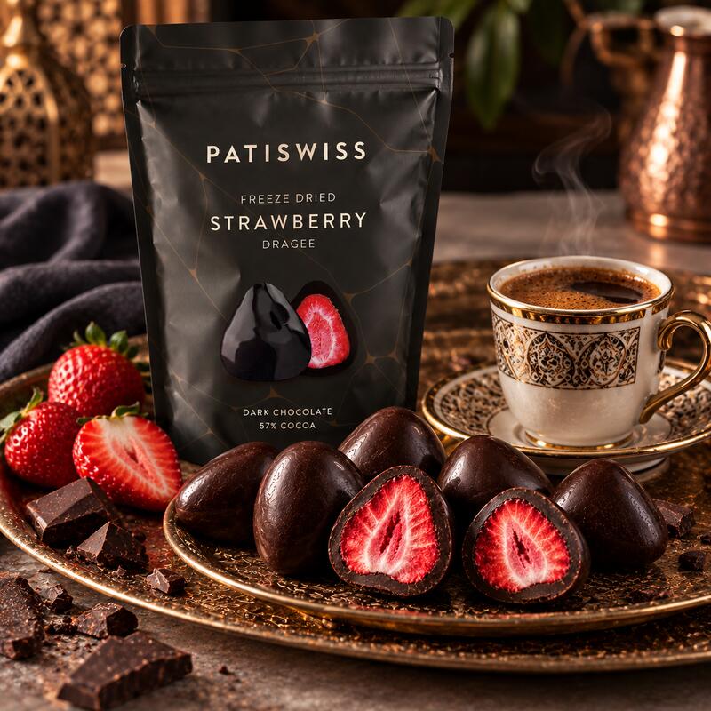 Patiswiss Dark Chocolate Strawberry Dragees – 80 g