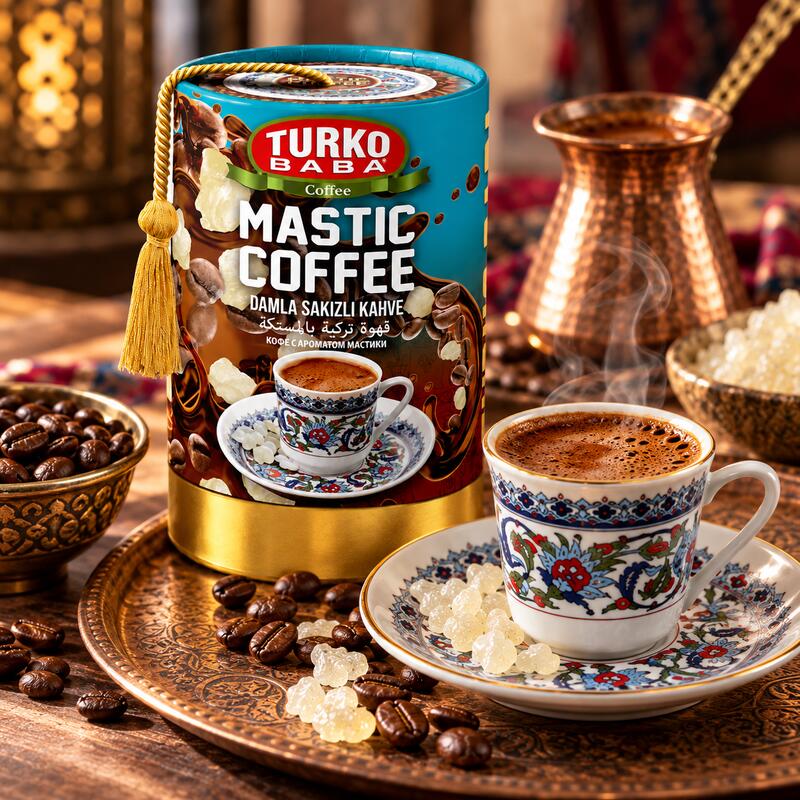 Turko Baba Turkish Coffee with Mastic Flavor, Fine Grind, 200g