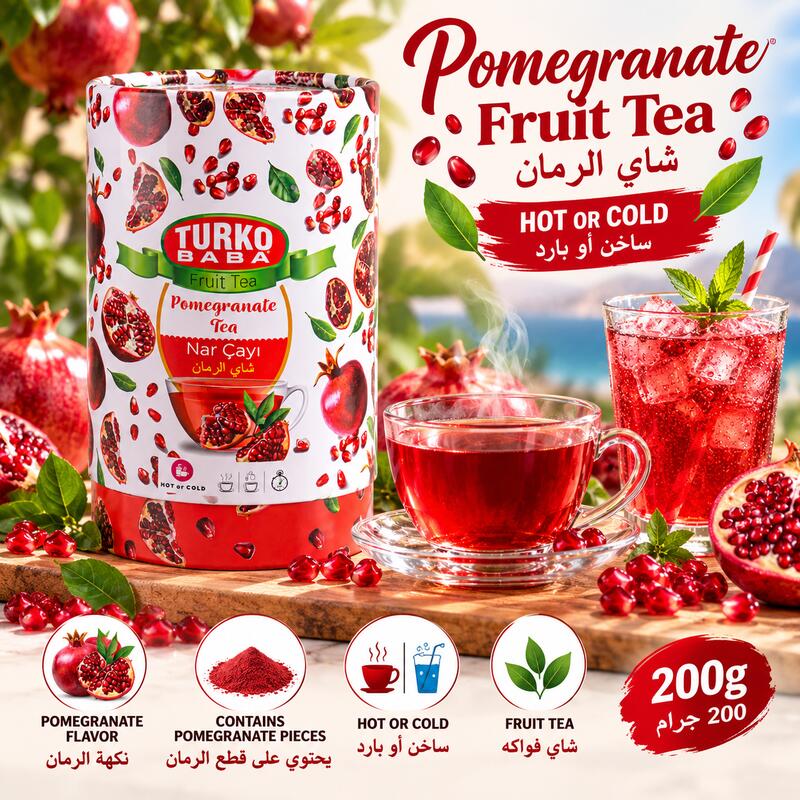 Turko Baba Turkish Pomegranate Fruit Tea Powder with Fruit Pieces, 200g