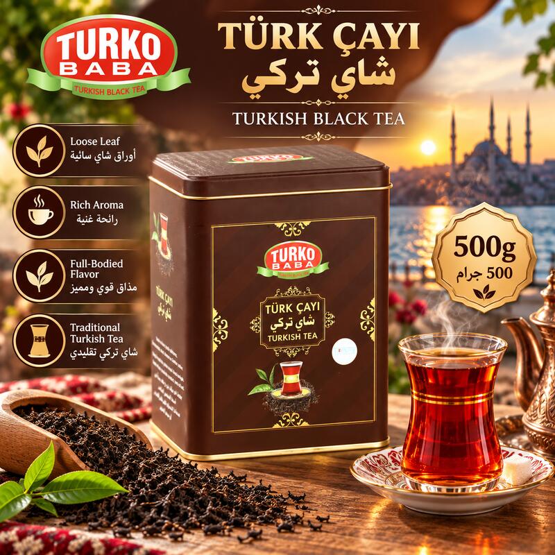 Turko Baba Turkish Black Tea Leaves, Traditional Loose Tea, 500g Tin