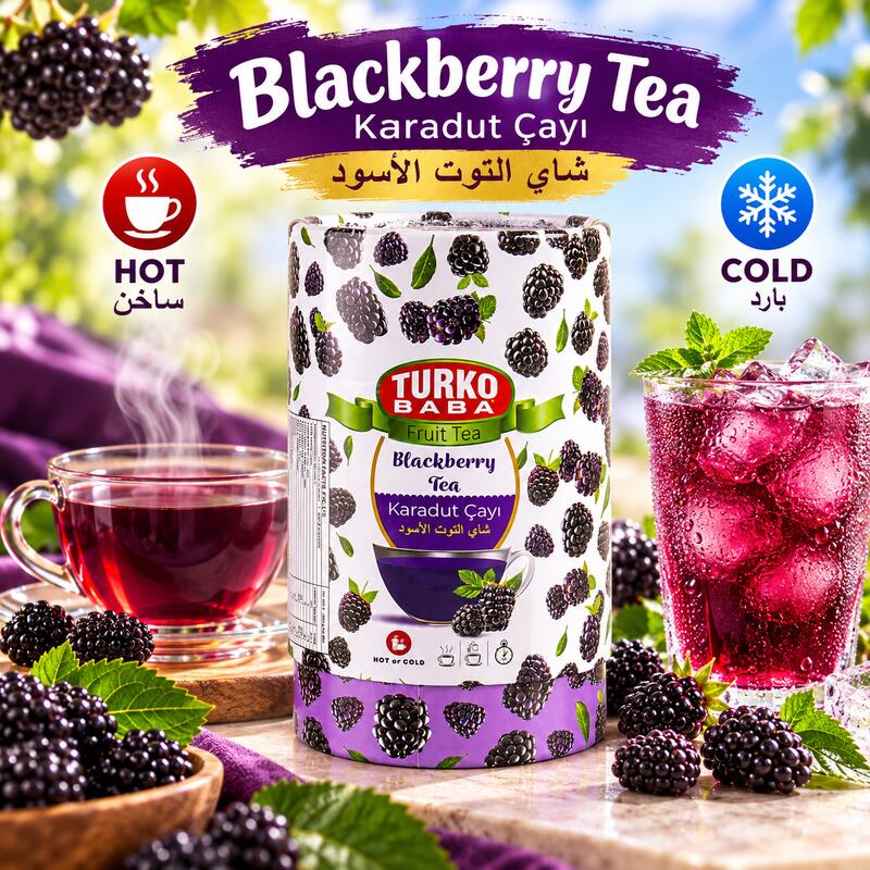 Turkobaba Instant Black Mulberry Fruit Tea with Dried Fruit Pieces - 200g