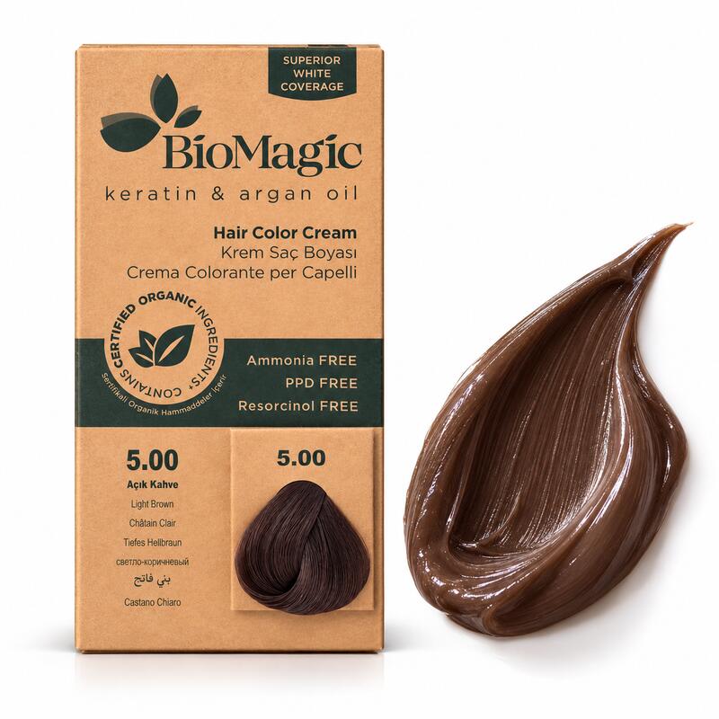 BioMagic Light Brown 5.00 Permanent Hair Dye Cream with Argan Oil