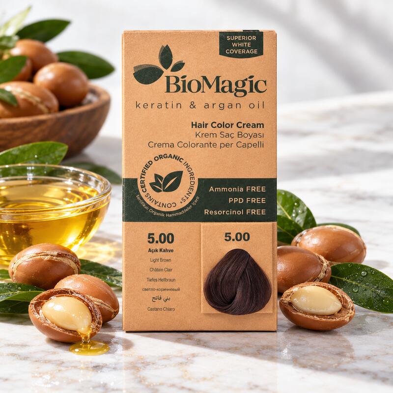 BioMagic Light Brown 5.00 Permanent Hair Dye Cream with Argan Oil