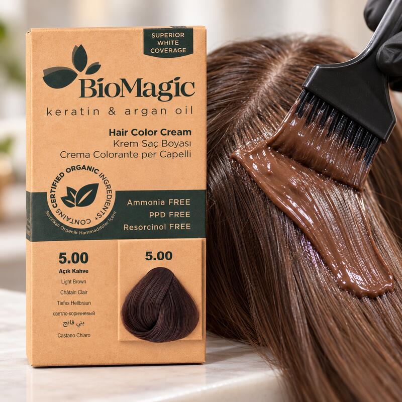 BioMagic Light Brown 5.00 Permanent Hair Dye Cream with Argan Oil