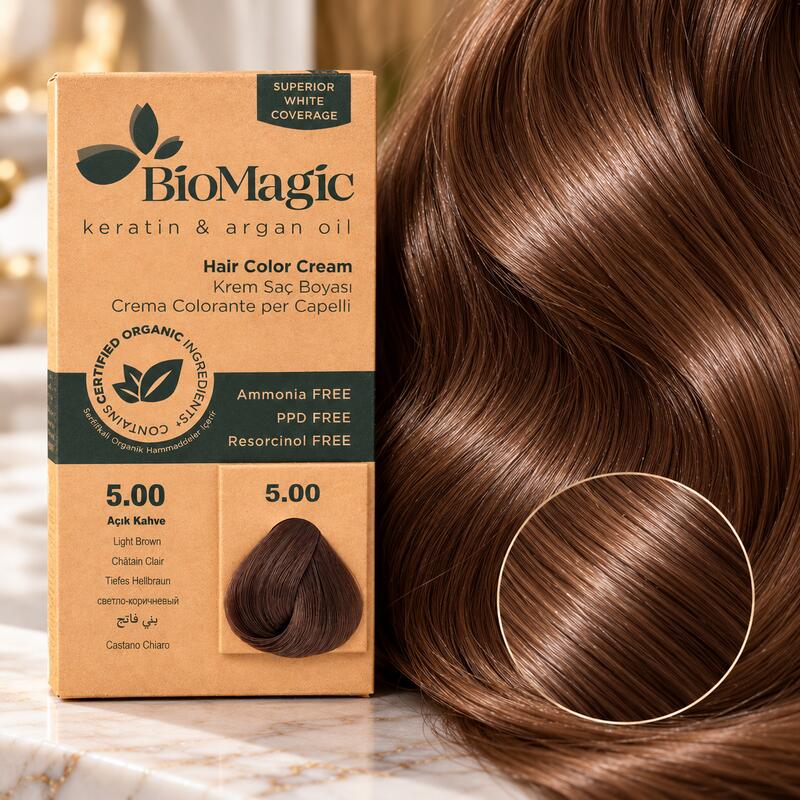 BioMagic Light Brown 5.00 Permanent Hair Dye Cream with Argan Oil